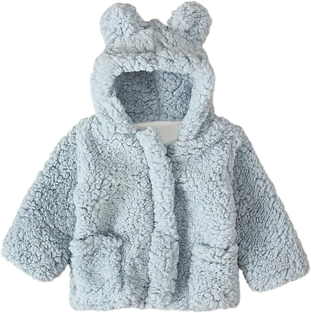 YAGATA Baby Toddler Fuzzy Jacket Cute Hoodie Cotton Coat Winter Warm Outwear | Amazon (US)