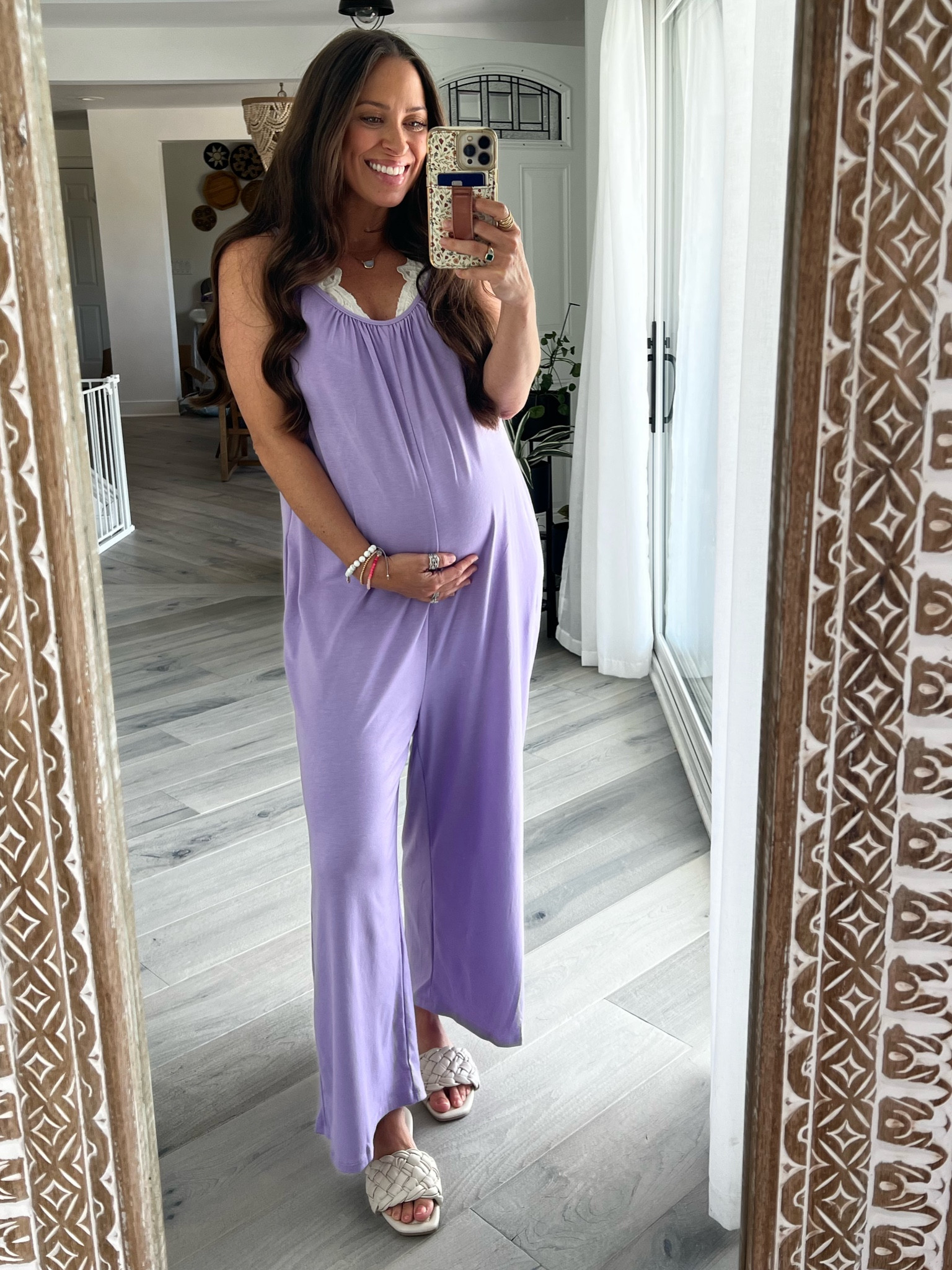 Cute + comfy every day maternity / pregnancy look! Lavender jumpsuit with bralette + braided slides! 

Bump look, summer pregnancy look, summer maternity look 

#LTKunder50 #LTKbaby #LTKbump