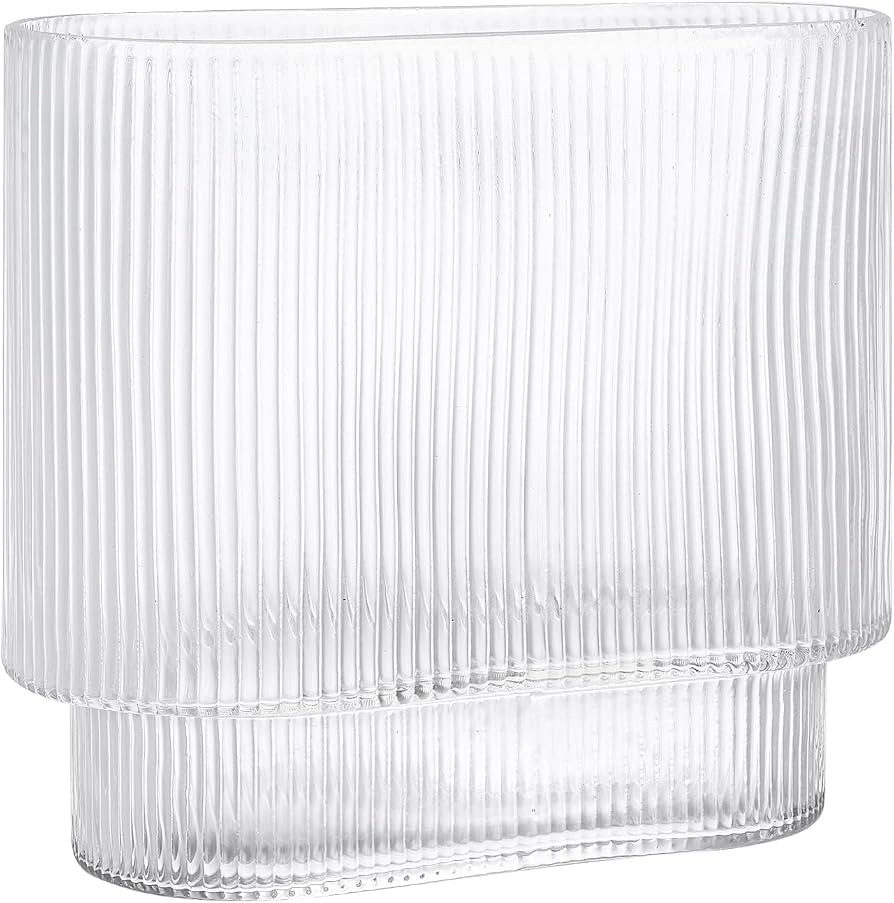 Fixwal Ribbed Clear Glass Vase Aesthetics Flower Vases 8 Inch for Centerpieces Modern Fluted Desi... | Amazon (US)