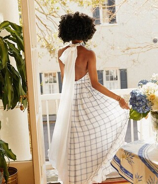 x Venita Aspen Tinsley Plaid Chiffon Jacquard Sleeveless Halter Maxi Dress | Dillard's