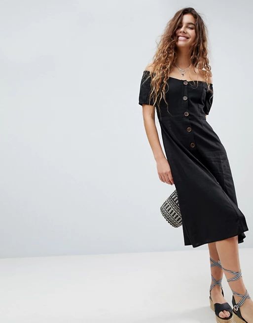 ASOS Button Through Off Shoulder Midi Dress | ASOS US