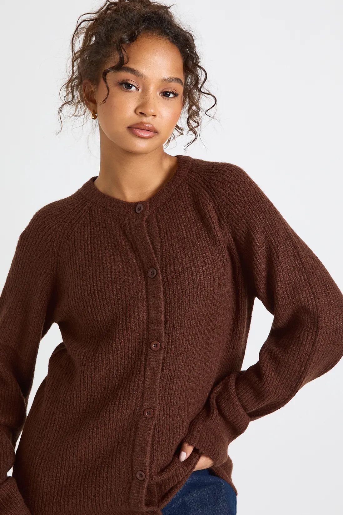 Crew Neck Knit Cardigan | Boohoo.com (UK & IE)