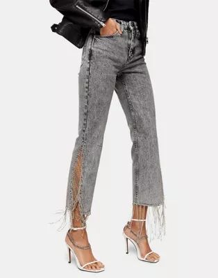 Topshop diamond edge straight leg jeans in grey | ASOS (Global)