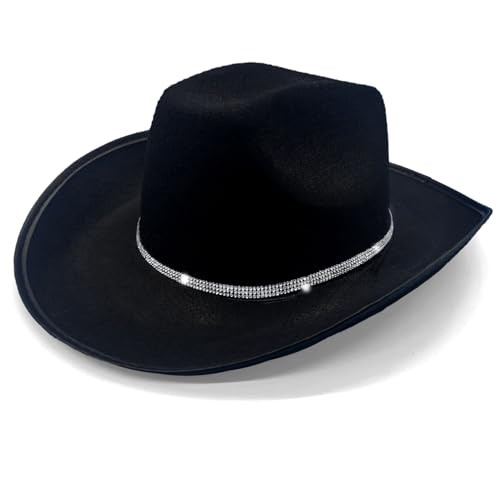 LMJFOR Black Cowboy Hat with Rhinestone, Rhinestone Cowgirl Hat Women for Halloween Christmas Bachelorette Party Costumes | Amazon (US)