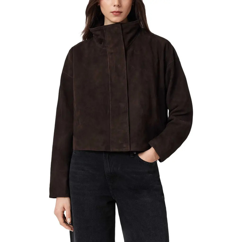 AllSaints Ryder Suede Jacket in Bitter Brown at Nordstrom, Size Large | Nordstrom