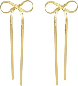 Bow Earrings for Women - 18K Gold Plated Bow Stud Earrings Bow Dangle Earrings Ribbon Drop Earrin... | Amazon (US)