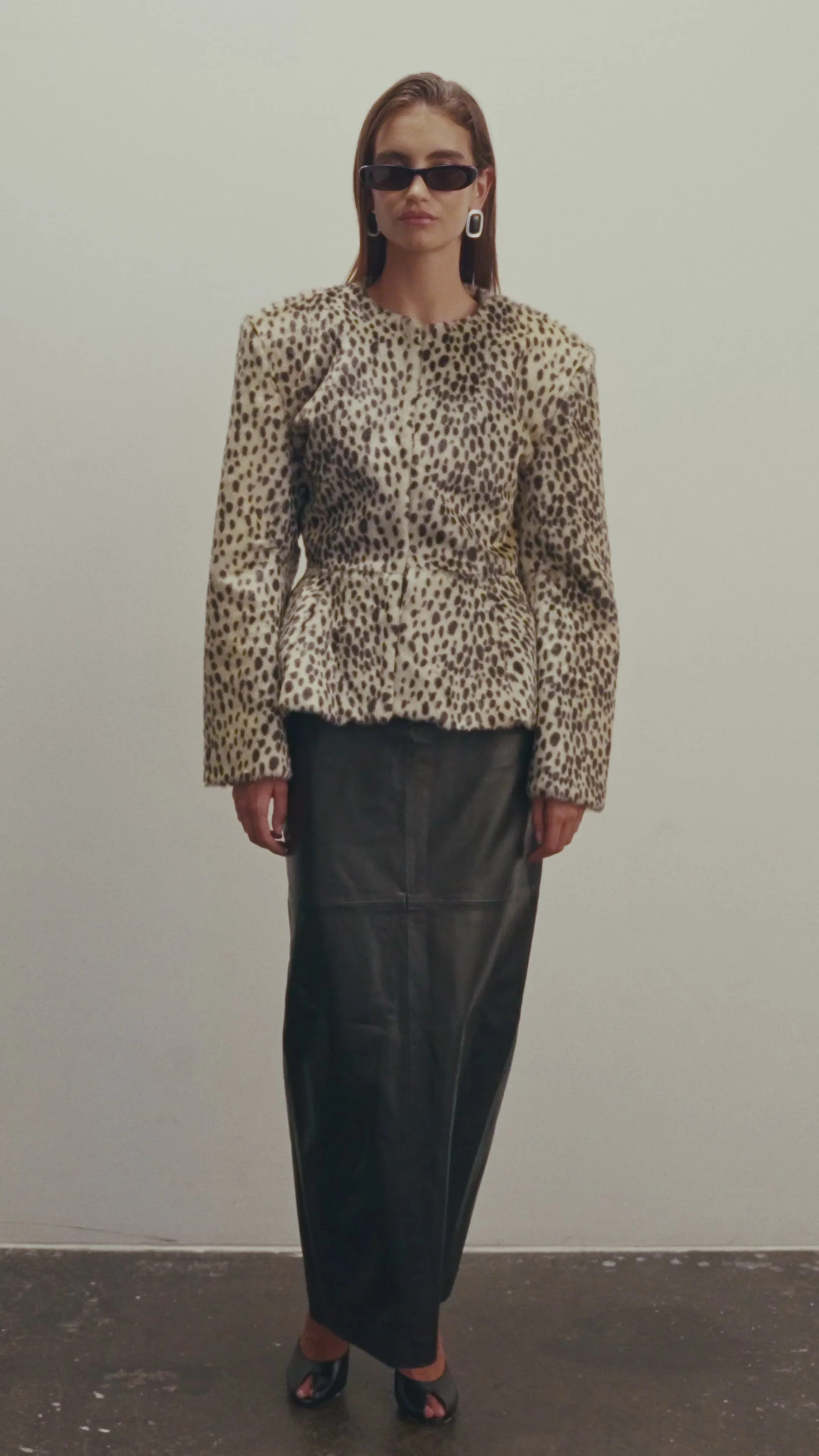 Dalmatian Faux Pony Hair Peplum Jacket | DE SAVARY LONDON