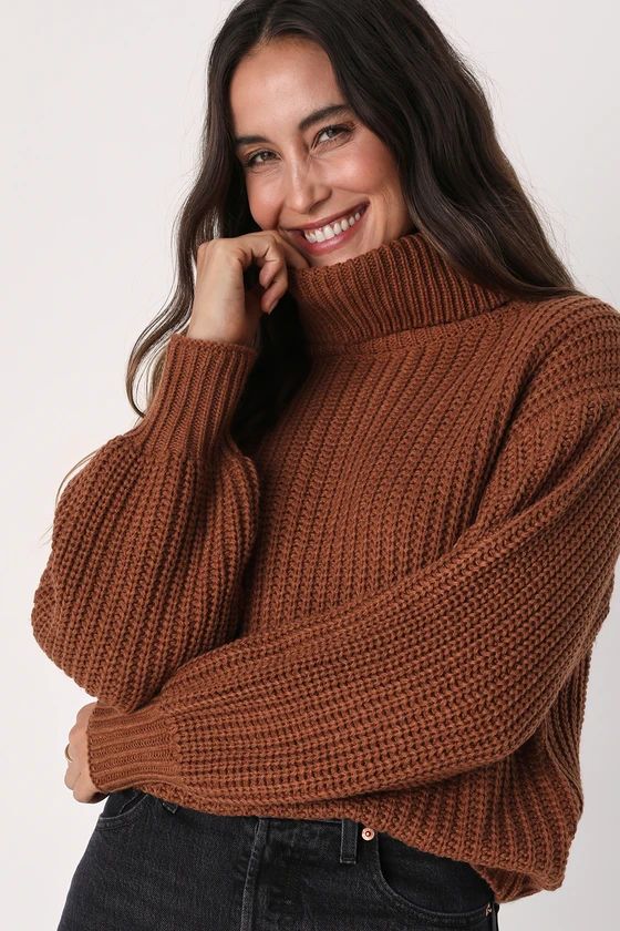 Fireside Friend Brown Turtleneck Slouchy Sweater | Lulus (US)