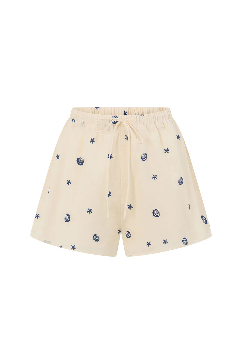 Cream Embroidered Shell Elastic Drawstring Hazel Shorts | Sabo Skirt US