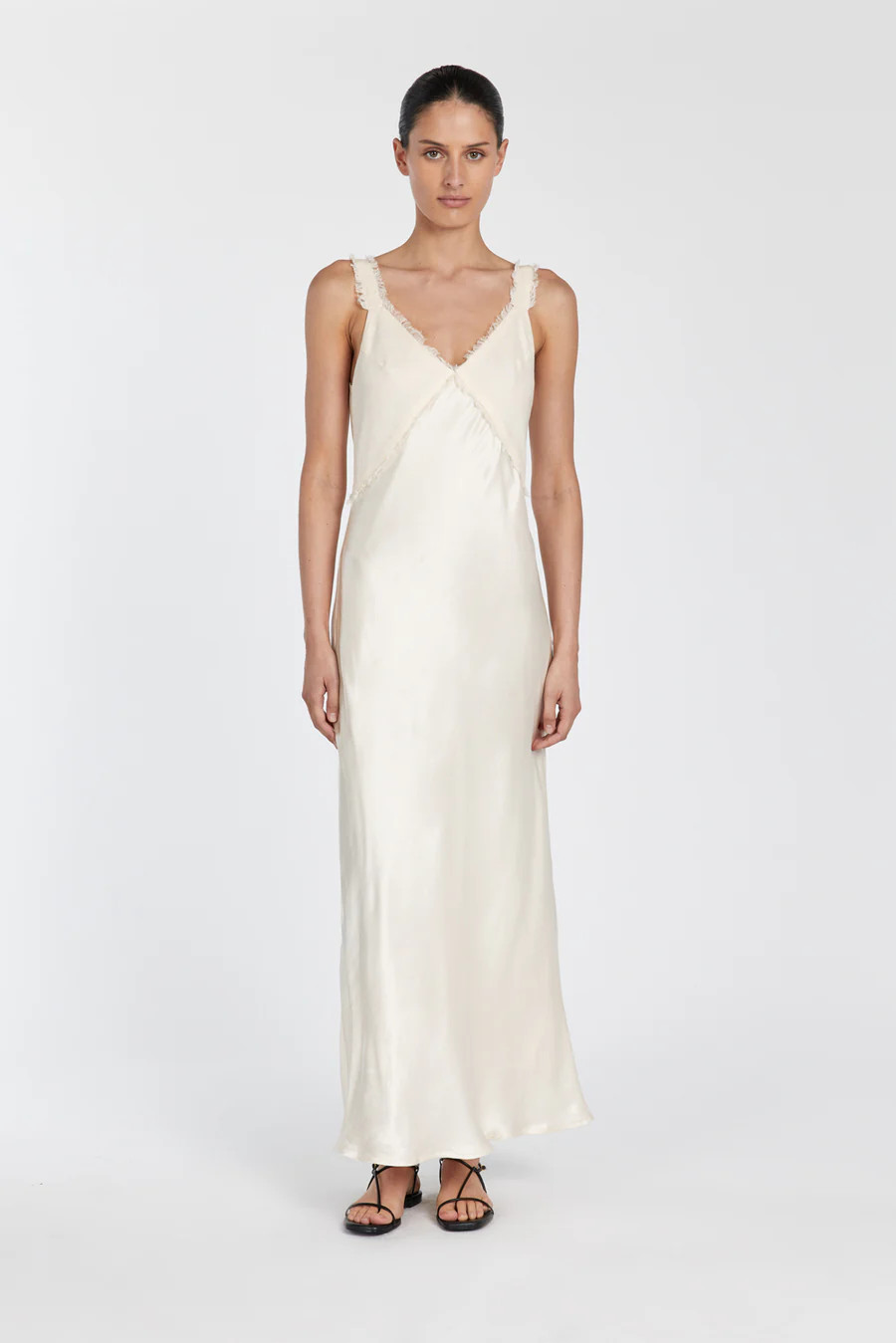 ELIAS CREAM SATIN LINEN MIDI DRESS | DISSH