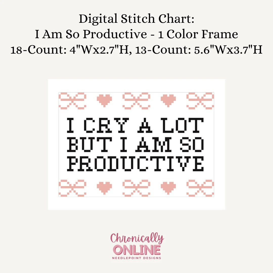 I Am so Productive Bows & Hearts 1 Color Frame Digital Needlepoint Stitch Chart - Etsy | Etsy (US)