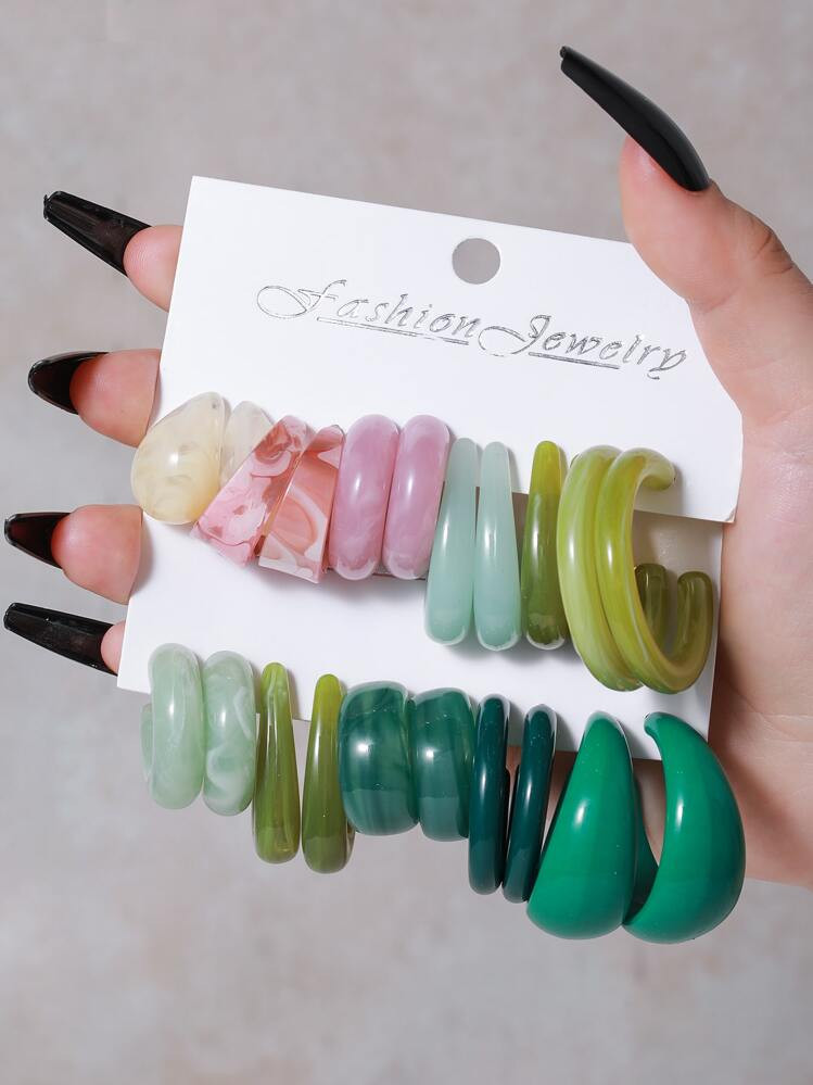 New Arrival Fashionable Colorful Simple Acrylic C Design Women's Earrings Set | SHEIN