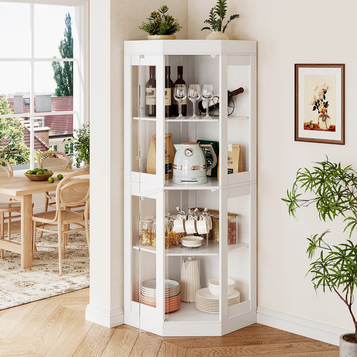 70'' Tall Corner Curio Cabinet with Glass Doors, Glass Display Cabinet with 4-layer Shelves | Wayfair North America