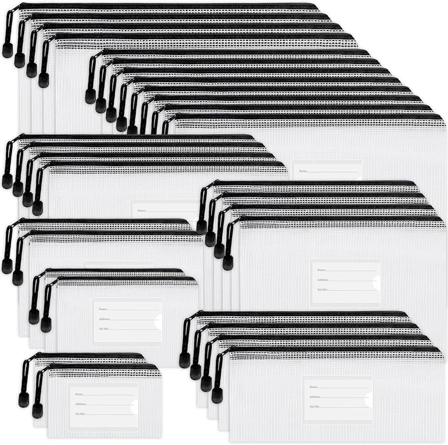 EOOUT 30pcs Mesh Zipper Pouch, Organizer Bags, Waterproof, Plastic Zip File Docunment Folders, Cl... | Amazon (US)