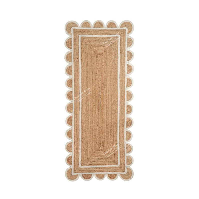 Jute Runner Natural Jute Scalloped Color Border Runner Bohemian Scallop Runner Scalloped Jute Rug... | Etsy (US)