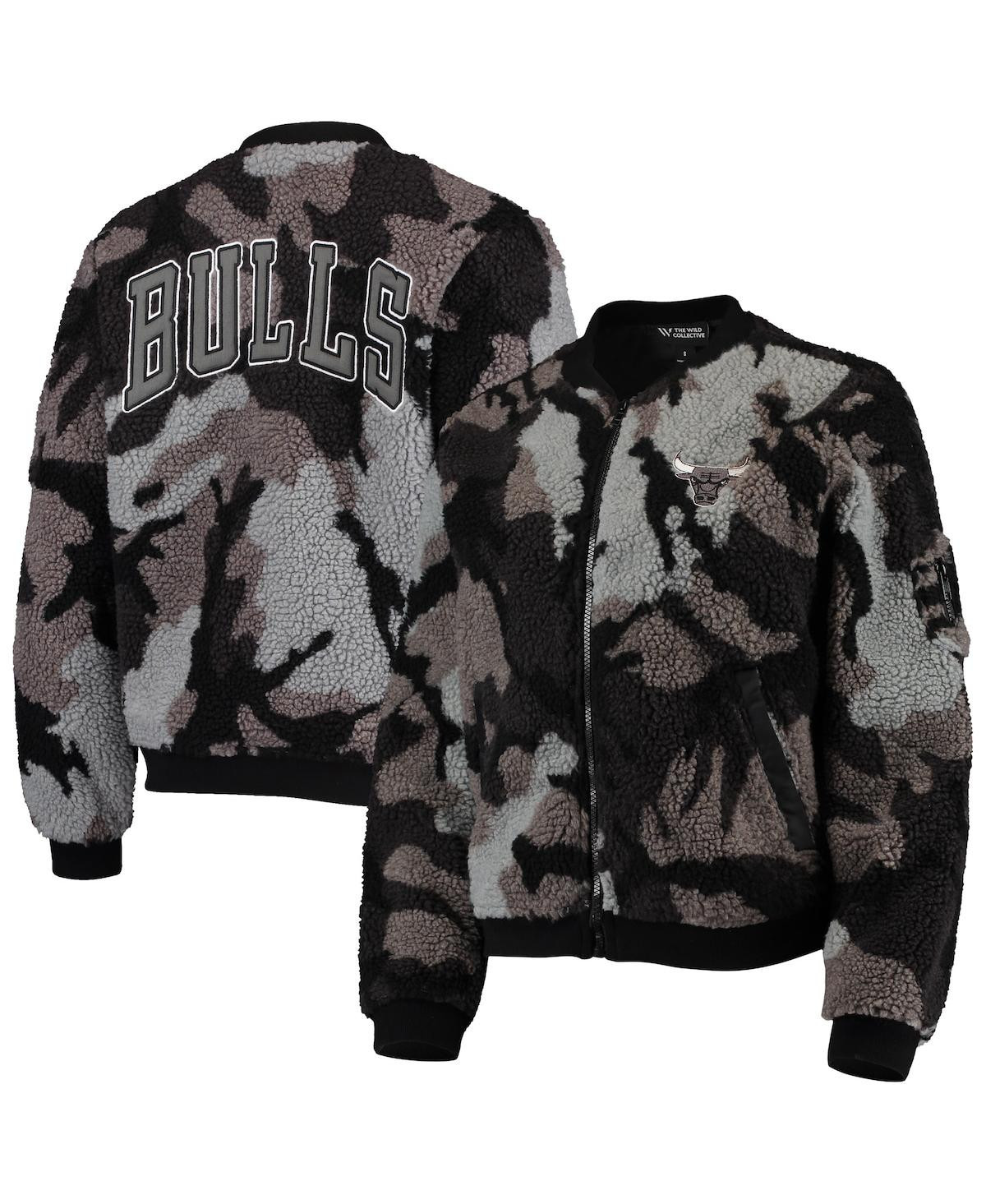 Women's Black Chicago Bulls Camo Sherpa Full-Zip Bomber Jacket - Black | Macy's