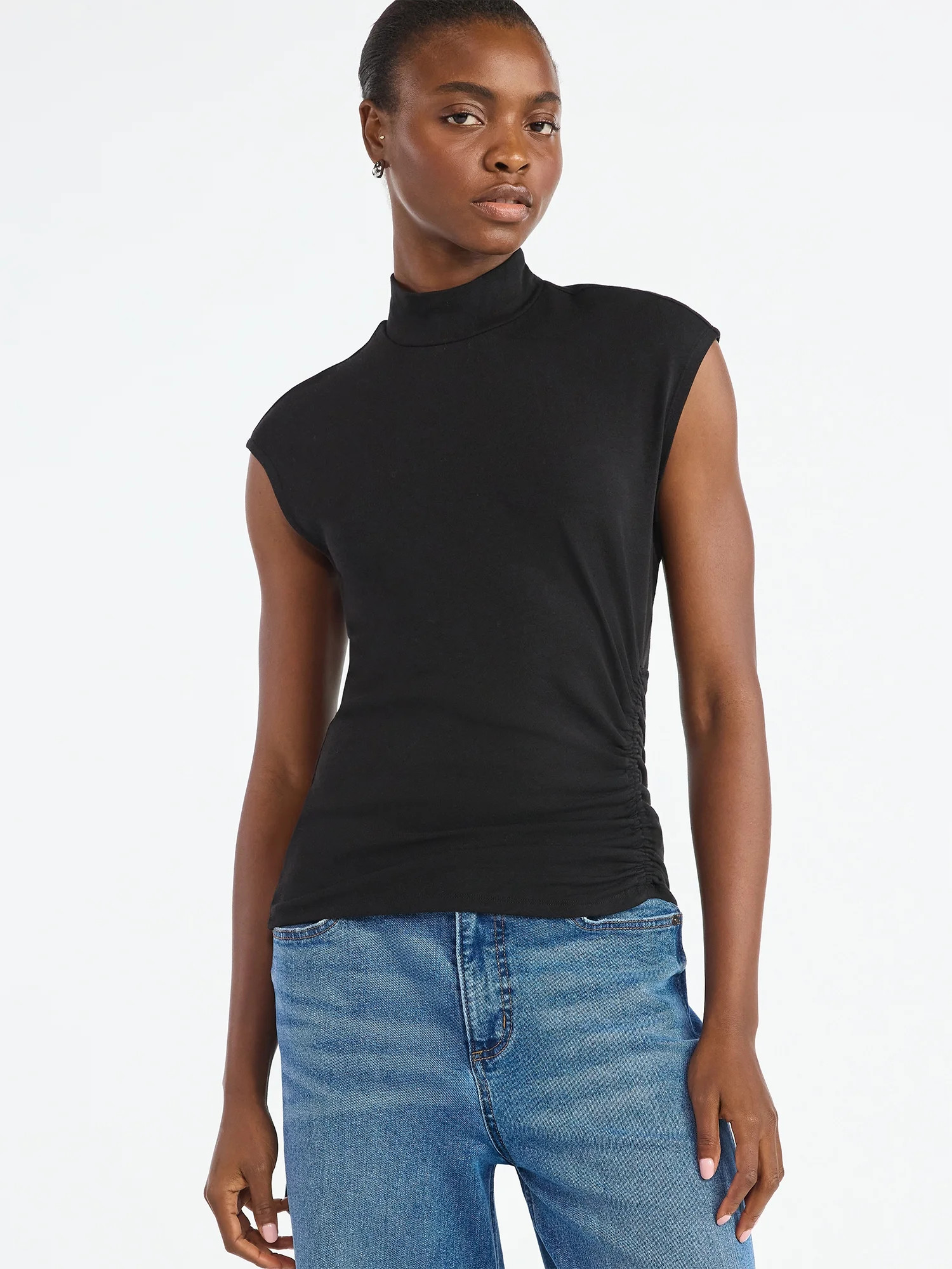 Scoop Women’s Ruched Mock Neck Top, Sizes XS-XXL | Walmart (US)