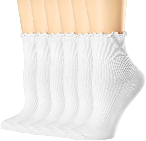Mcool Mary Womens Ruffle Socks, Cute Ankle Breathable Knit Cotton Frilly Sock 6 Pack | Amazon (US)