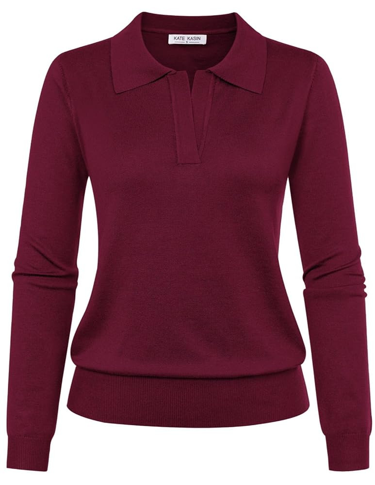 Kate Kasin 2025 Women's Wool Blend Sweaters, Long Sleeve Polo Shirts, V Neck Knitted Fall Tops | Amazon (US)