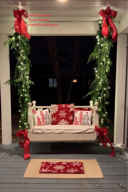 Outdoor Christmas Decor, Cedar Garland, twinkling Lights Porch Decor 

#LTKHoliday #LTKSeasonal #LTKhome
