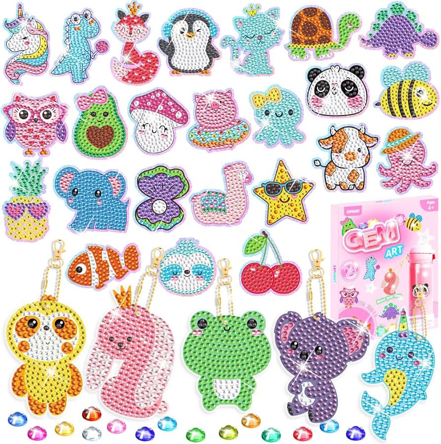 EAPHANT Diamond Art Kits for Kids, Gem Keychains and Stickers Painting Gifts for Girls Ages 4-8 8... | Amazon (US)
