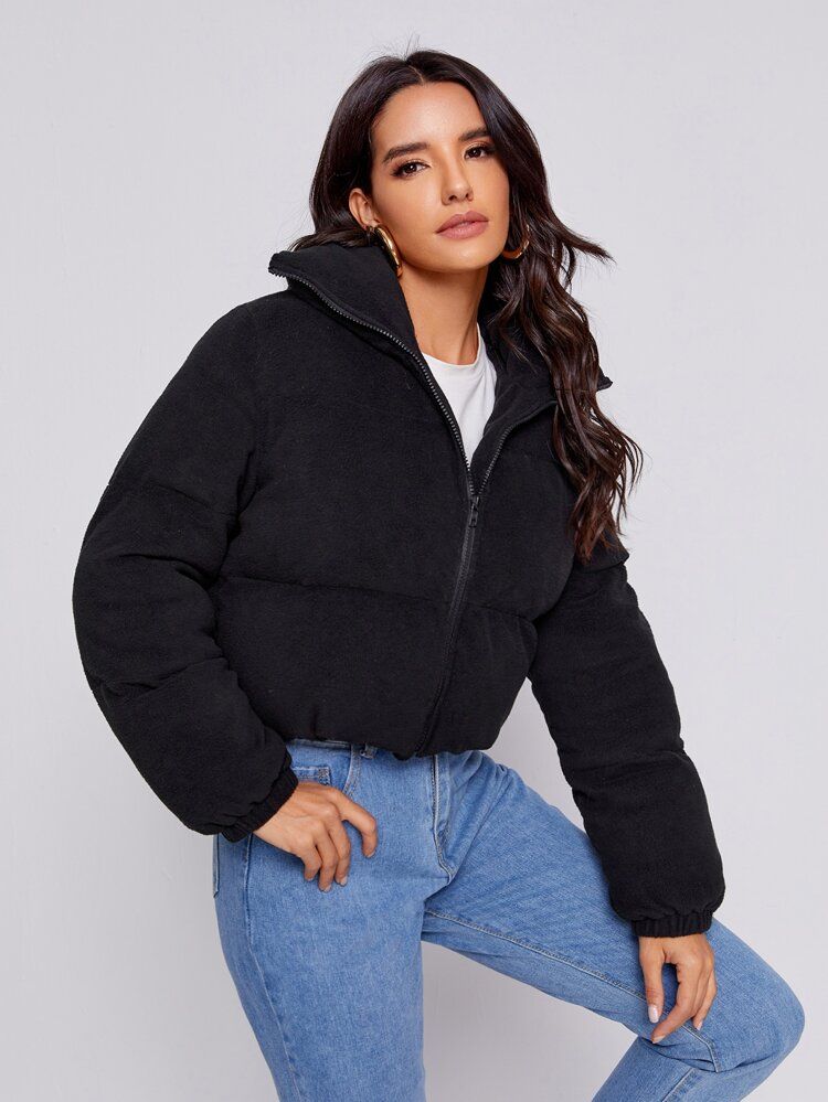 SHEIN Collared Zip Up Puffer Jacket | SHEIN