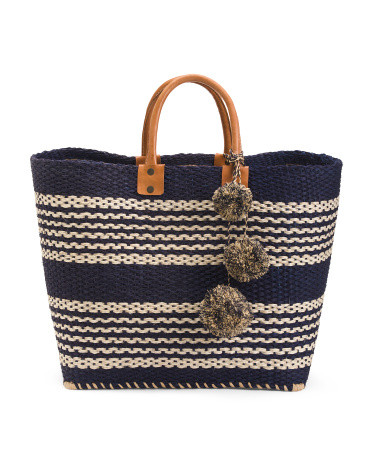 Large Caracas Handwoven Basket Tote With Leather Handles | TJ Maxx