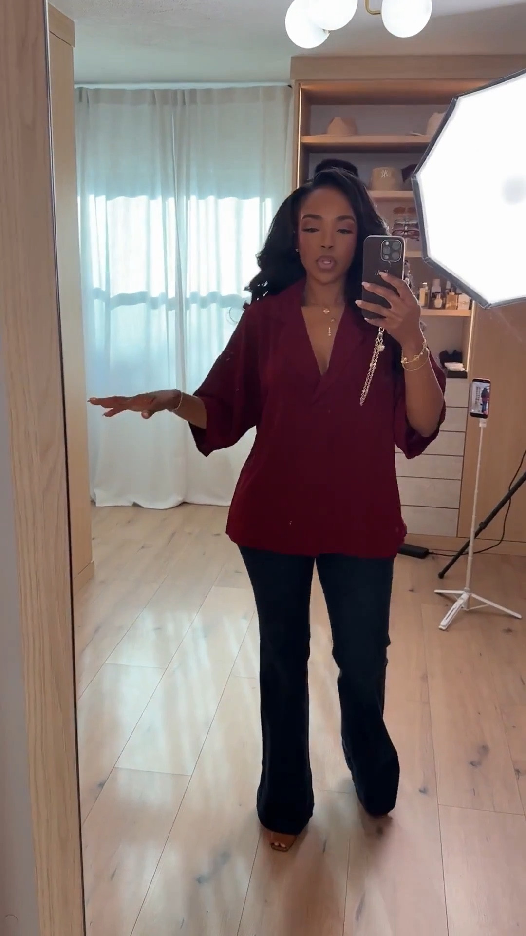 Scroll to shop!! 🤍 Everyday look featuring a flowy burgundy blouse paired with dark wash flare denim would be perfect for casual office days, dinner plans, weekend outings, or an easy elevated everyday outfit.



#LTKgrwm #LTKvlog #LTKootd