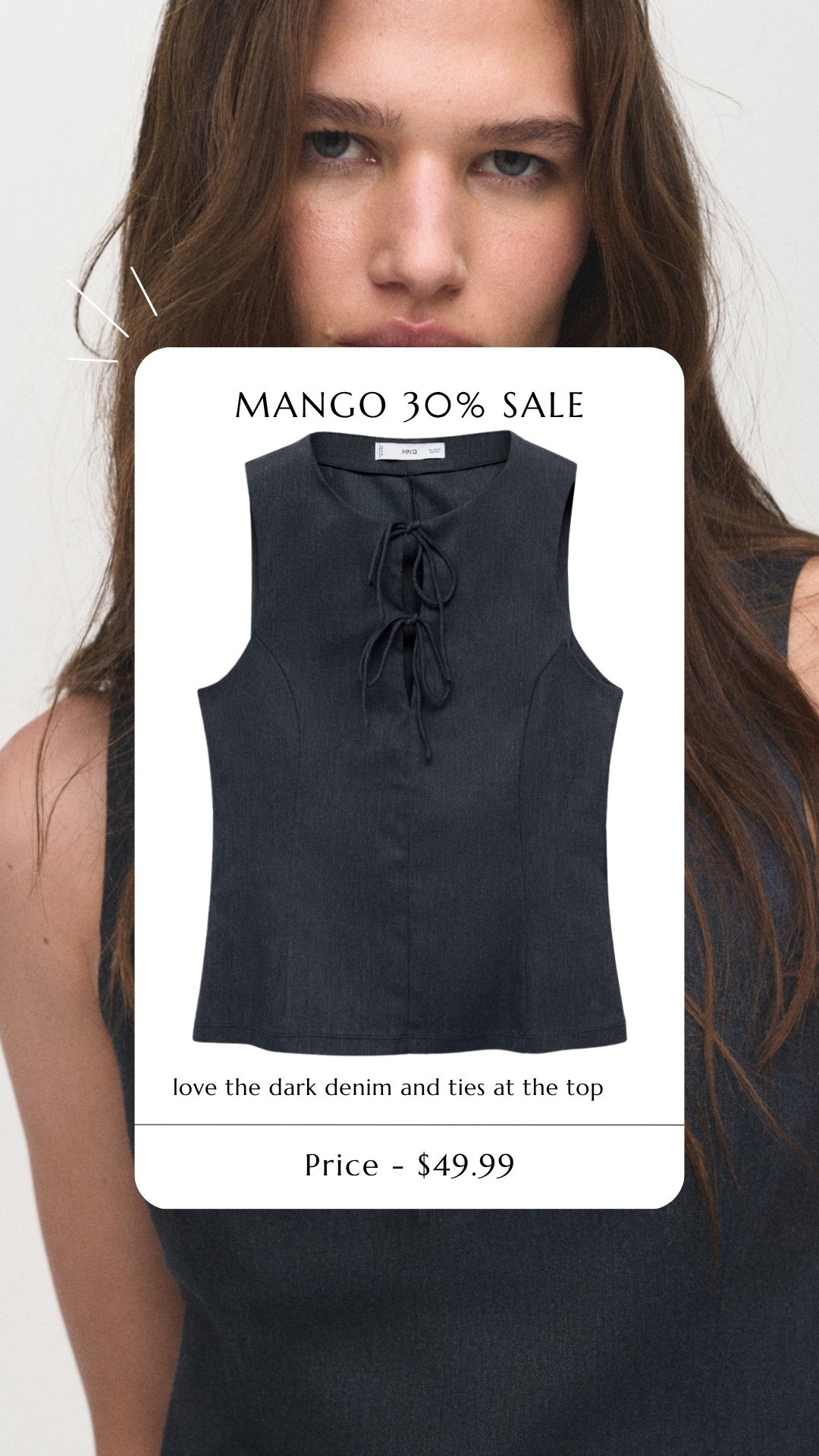 Bows. Denim top. Tank top. Mango top. 

#LTKSeasonal #LTKSaleAlert #LTKFindsUnder50