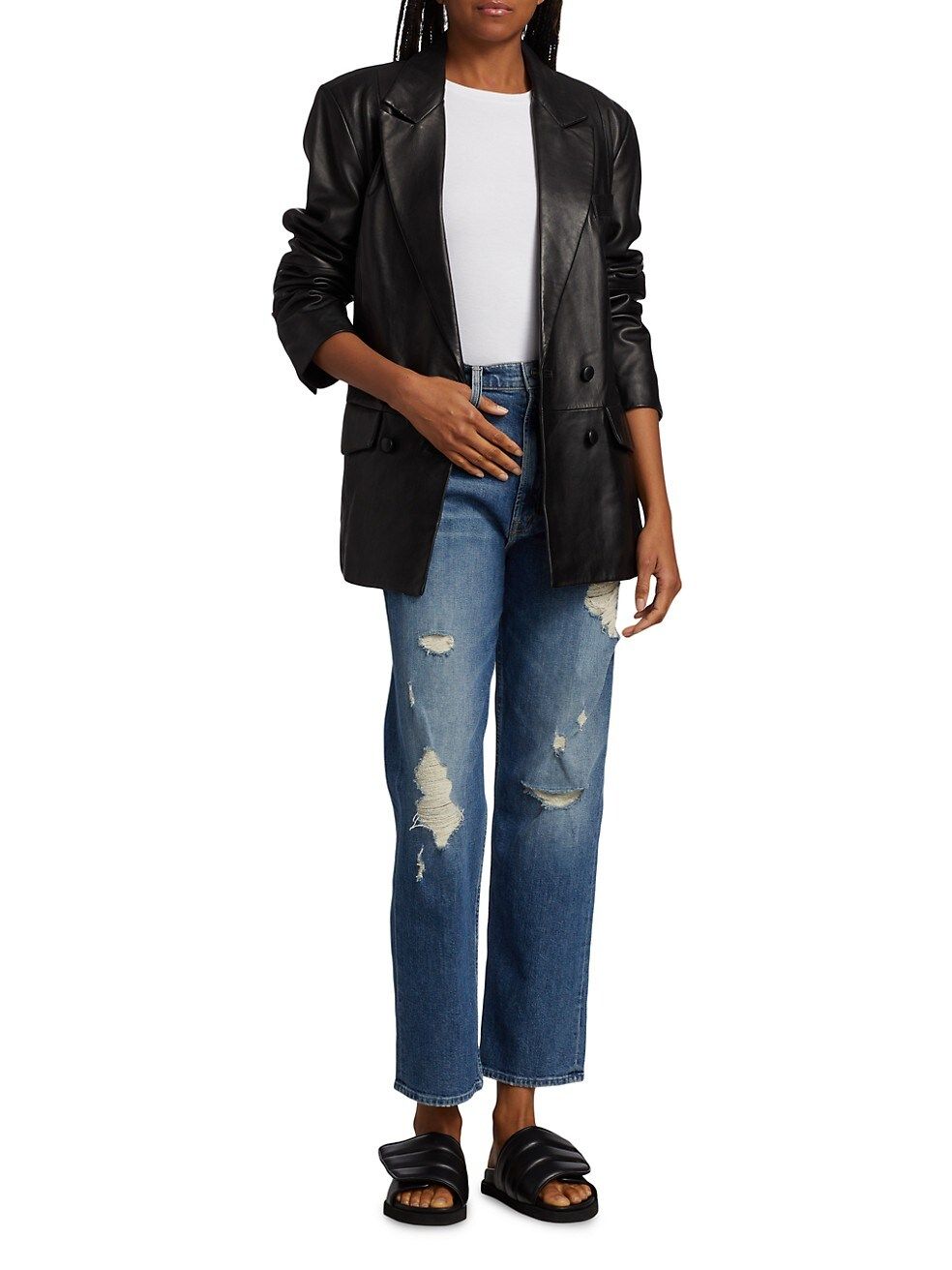 Mother Study Hover High-Waisted Straight-Leg Jeans | Saks Fifth Avenue