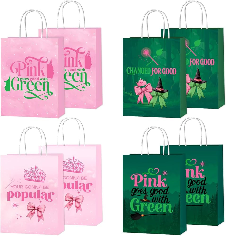 SNABETNA Pink and Green Birthday Party Decorations,16pcs Double Side Paper Candy Bags with Handle... | Amazon (US)