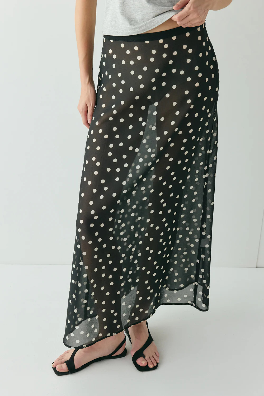 Vilma Sheer Maxi Skirt Black Polka Dot | VRG Grl