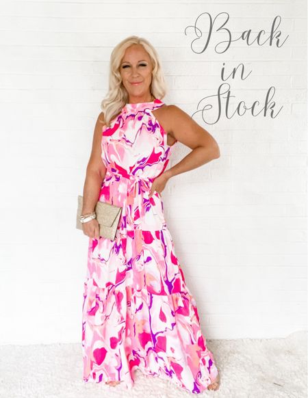 Beautiful pink and purple floral maxi dress is back in stock… This has been one of my best sellers over the past few weeks and has already sold out once! It is a great summer wedding guest dress.

#LTKunder50 #LTKSeasonal #LTKwedding