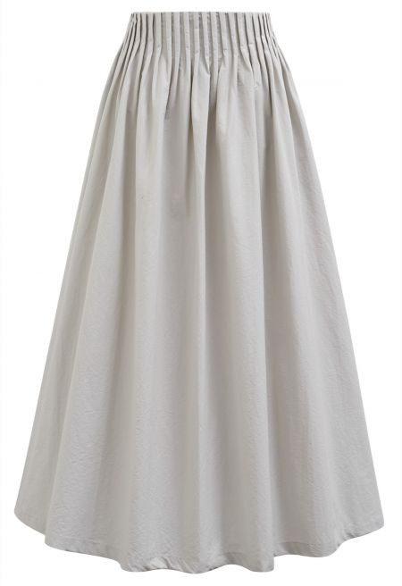 Casual Pleated Waist Cotton Maxi Skirt in Ivory | Chicwish