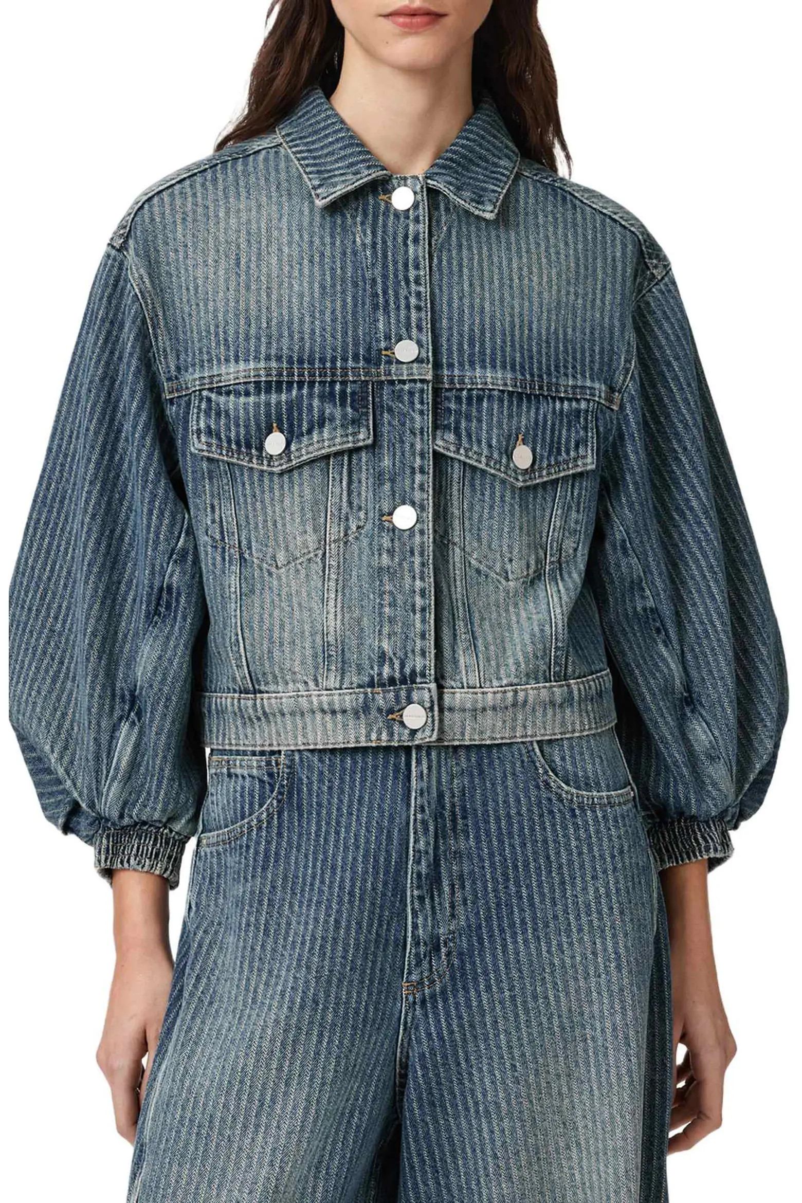 AllSaints Luca Stripe Denim Jacket (Women) | Nordstrom | Nordstrom