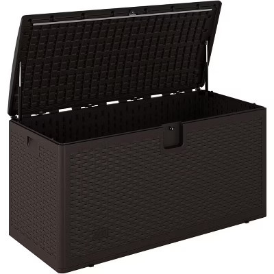 120 gal Outdoor Storage Box with Lid, Weather-Resistant Plastic Deck Box, Lockable Outdoor Storage Bin for Patio Furniture, Gardening Tools, Brown | Target