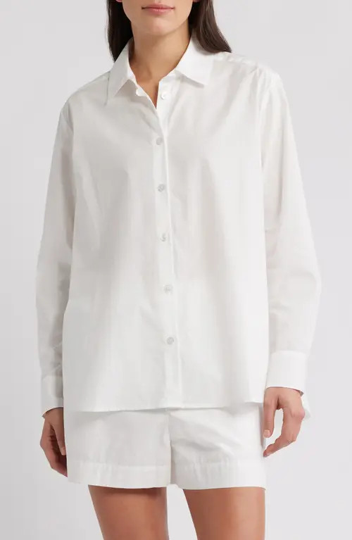 French Connection Rhodes Poplin Button-Up Shirt in Summer White at Nordstrom, Size Large | Nordstrom
