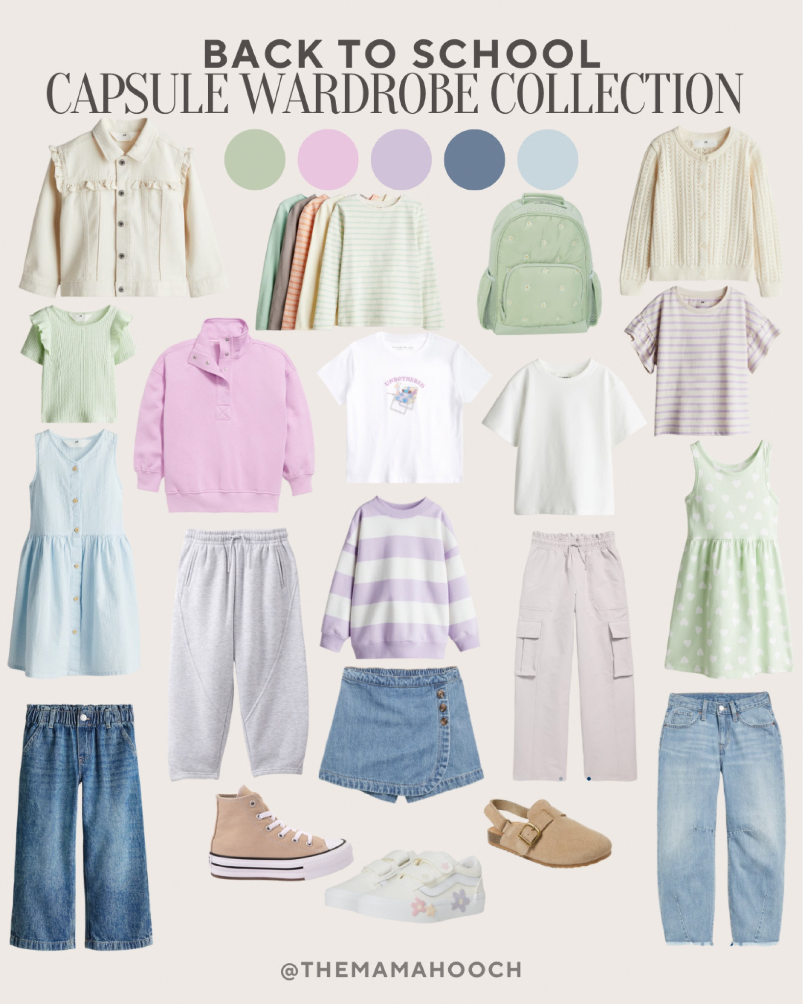 Back to School Capsule Wardrobe Collection for Girls. A great collection of affordable items to mix and match into multiple outfits. A mix of green, lilac, and blue colors

Back to school clothes, kids wardrobe, boy clothes, clothing capsule, capsule collection, old navy finds, H&M, converse, ootd, outfit ideas, girl mom, girl outfits

#LTKKids #LTKFindsUnder50 #LTKStyleTip