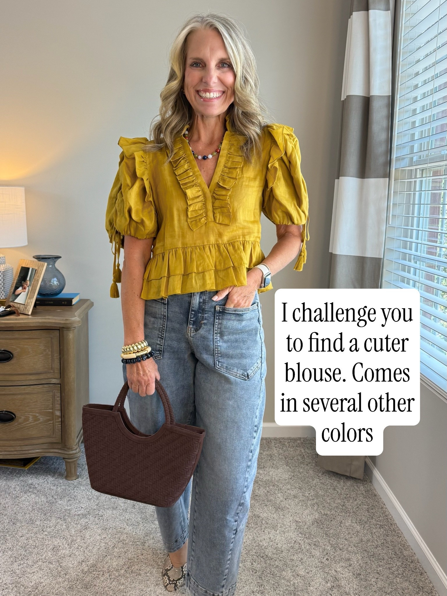 Cute fall look for warm fall
days 
Wearing XS top and 6 jeans

#LTKootd #LTKgrwm #LTKOver40