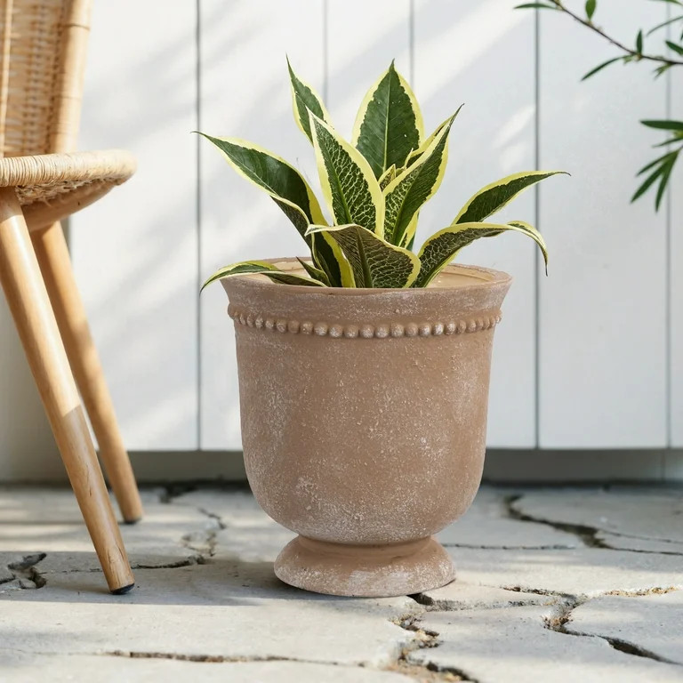 My Texas House Brown Ceramic Urn Planter Pot with Elegant Dot Pattern, 8 inch | Walmart (US)