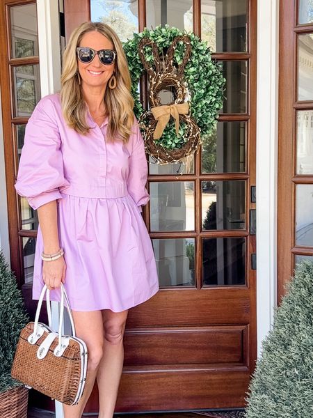 Cute spring dress! Love this shirt dress- the sleeves are perfect and the lilac is stunning! It’s a tad short on me (I’m 5’9”) but I’ll wear my biker shorts under and be good to go 💜💜💜💜