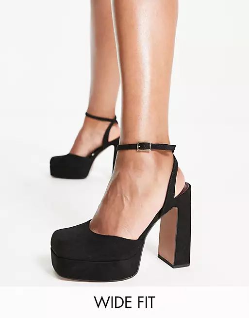 ASOS DESIGN Wide Fit Peaked platform high heeled shoes in black | ASOS (Global)