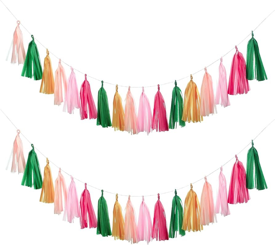 Guzon 25PCS Green Pink Party Decorations Tissue Party Banner Garland,Tropical Flamingo Banner Par... | Amazon (US)