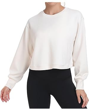 Colorfulkoala Women's Long Sleeve Athletic Sweatshirt Crewneck Velvra Modal Pullover Tops | Amazon (US)