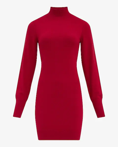 Airy Soft Mock Neck Long Sleeve Mini Sweater Dress | Express