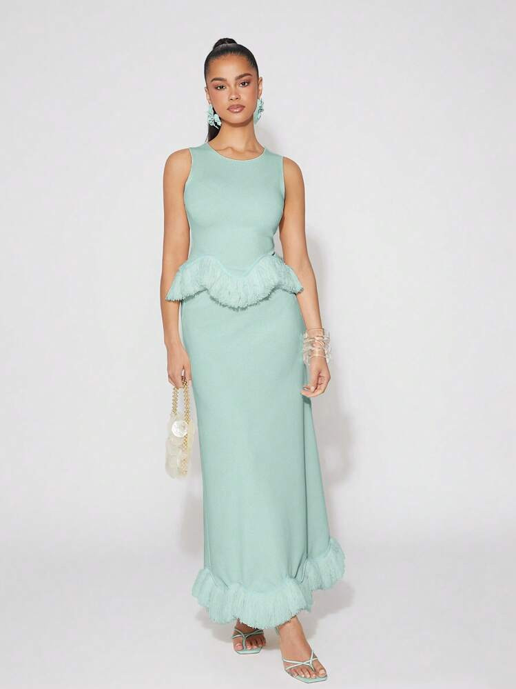 NYA SZN Spring Fringe Trim Hem Maxi Skirt Summer Festivals For Bridal, Wedding,Graduation, Dinner,Prom | SHEIN