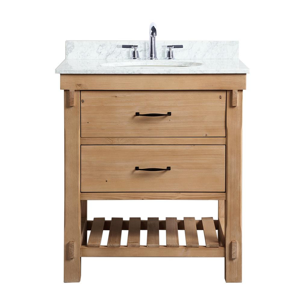 Ari Kitchen and Bath Marina 30 in. Single Bath Vanity in Driftwood with Marble Vanity Top in Carr... | The Home Depot