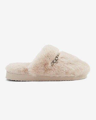 Faux Fur Rhinestone Embellished Slippers | Express