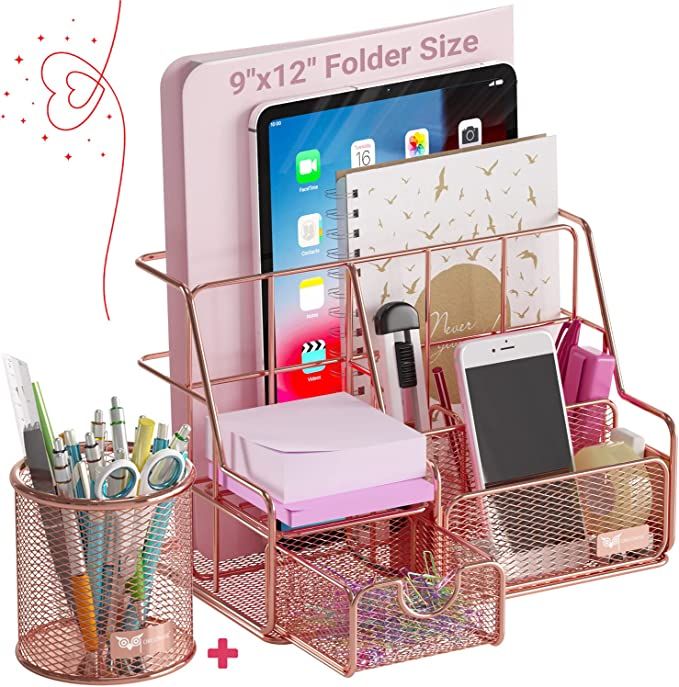 Orgowise Mesh Desk Organizers and Accessories Set. Rose Gold Desk Organizer with Pen Holder and P... | Amazon (US)
