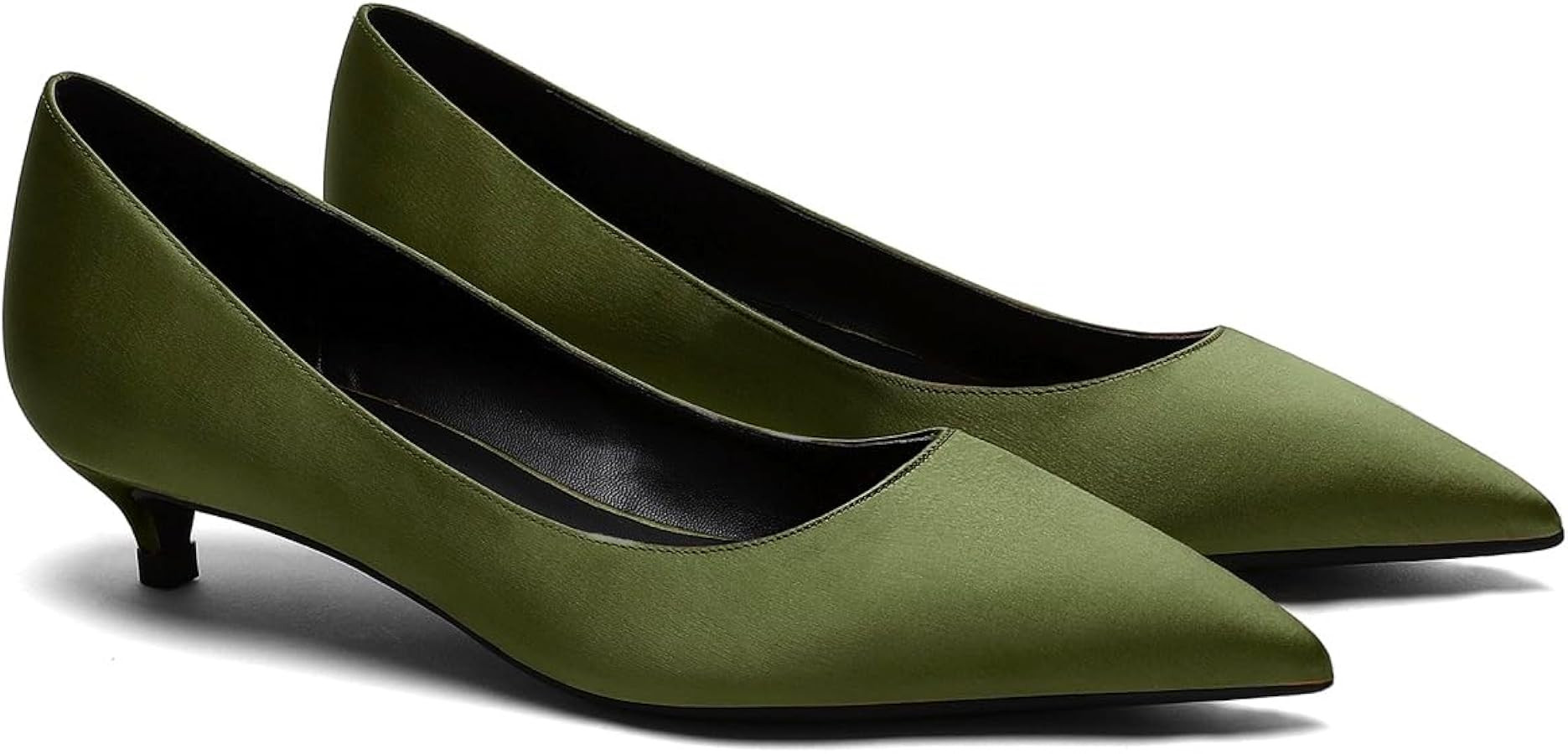 MOOMMO Low Kitten Heel Pumps for Women Pointed Toe Satin Dress Shoes Slip On 1 Inch Low Heel Work... | Amazon (US)